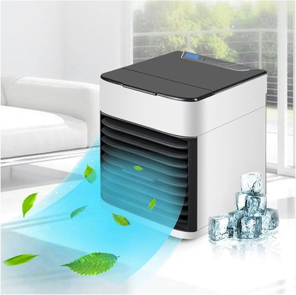 Portable Air Cooler: 3-in-1 mini air conditioner, fan, and humidifier. USB powered with 7 LED colors and 3 wind speeds for personal use.